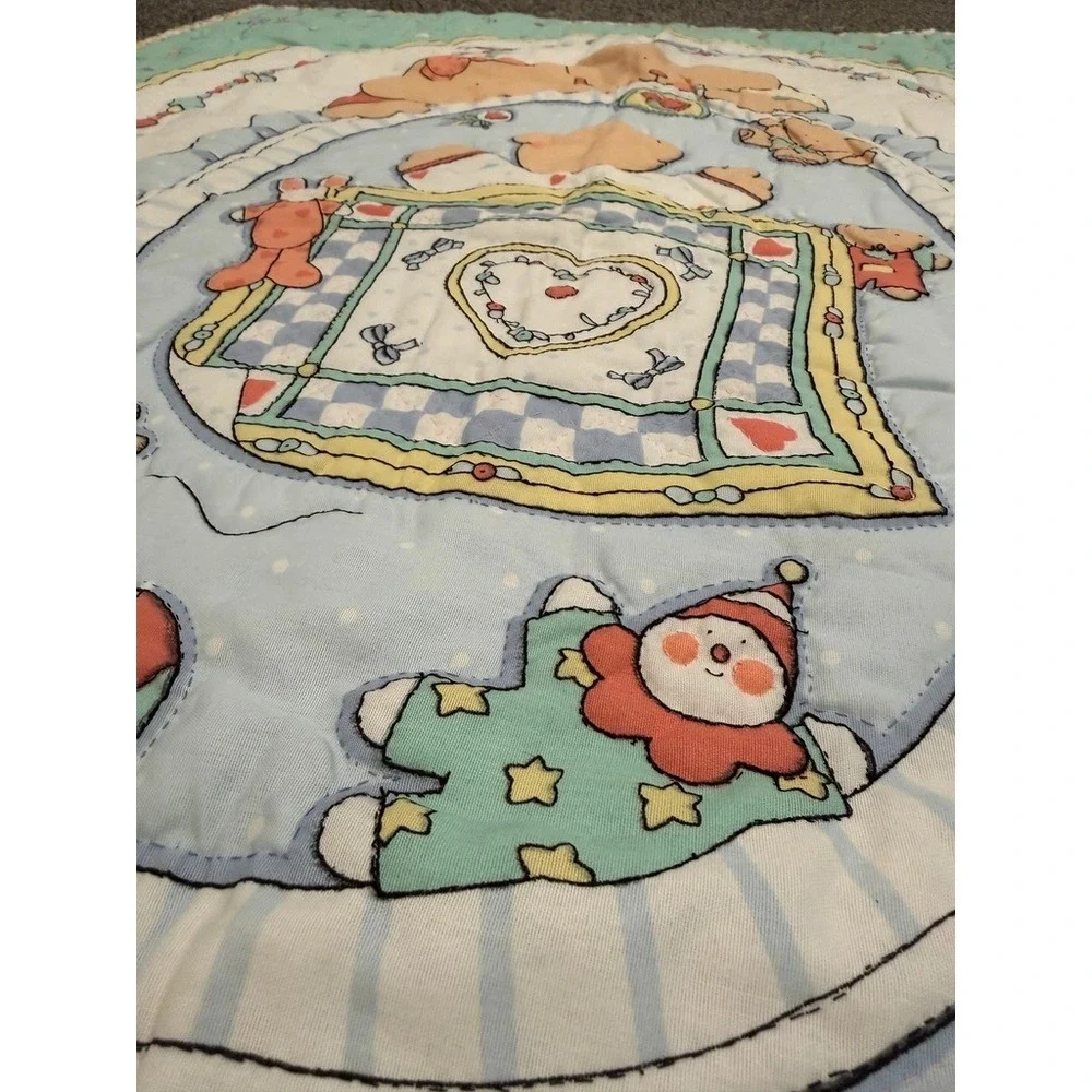 Vintage Sue Dreamer Teddy Bear Baby Quilt Blanket Mint Green Pastel 33x43